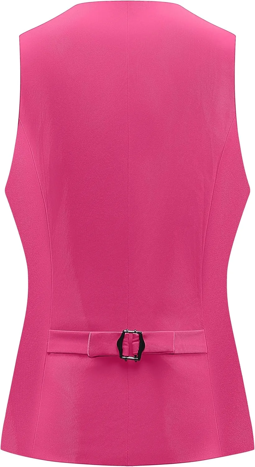V VOCNI Women's Fully Lined 4 Button V-Neck Economy Dressy Suit Vest Waistcoat
