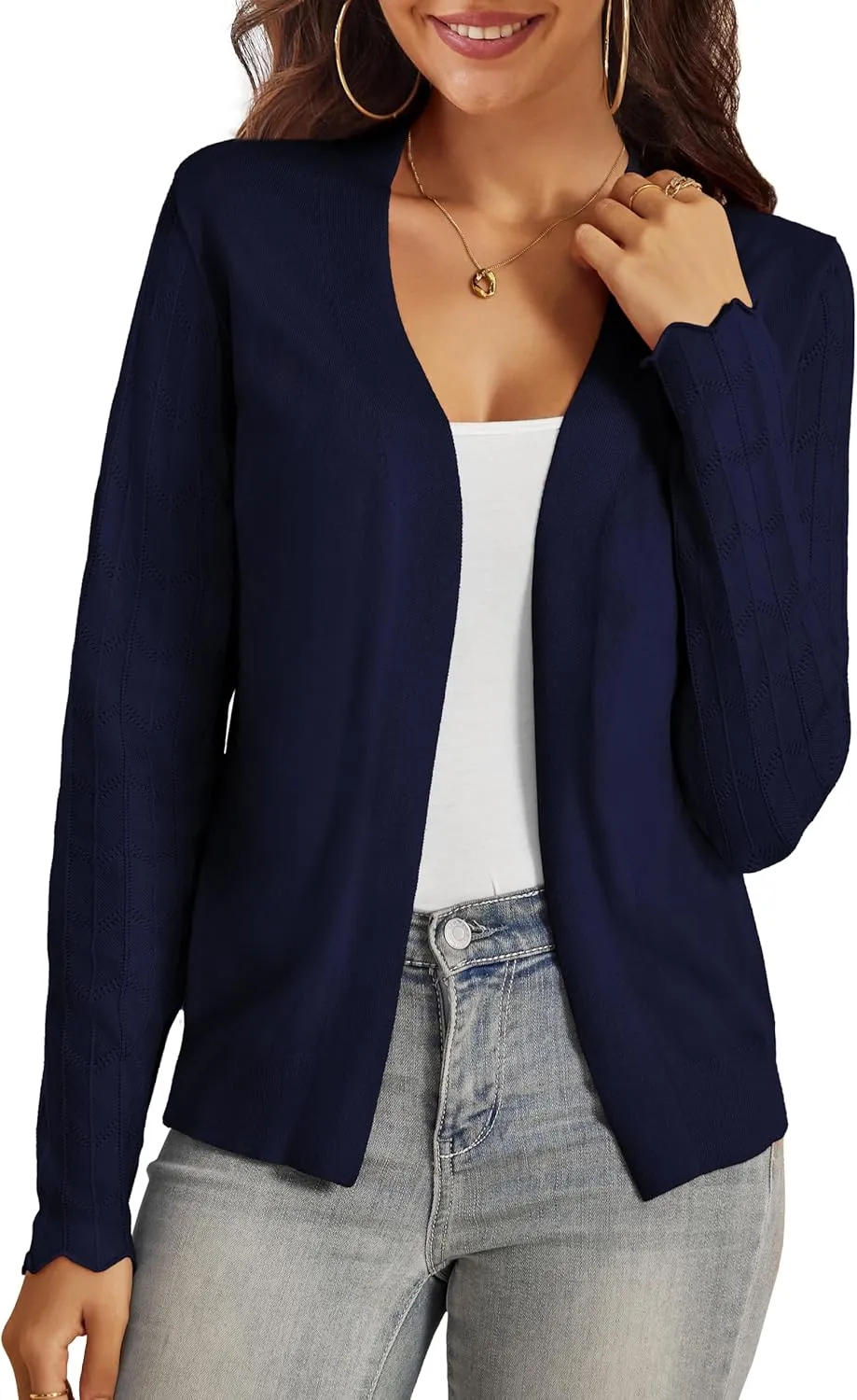 VOIANLIMO Womens Cardigan Lightweight Open Front Knit Long Sleeve Cardigans Sweaters for Women