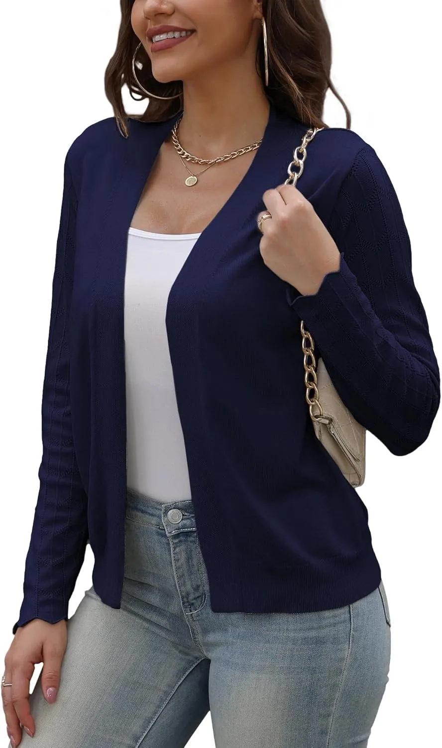 VOIANLIMO Womens Cardigan Lightweight Open Front Knit Long Sleeve Cardigans Sweaters for Women