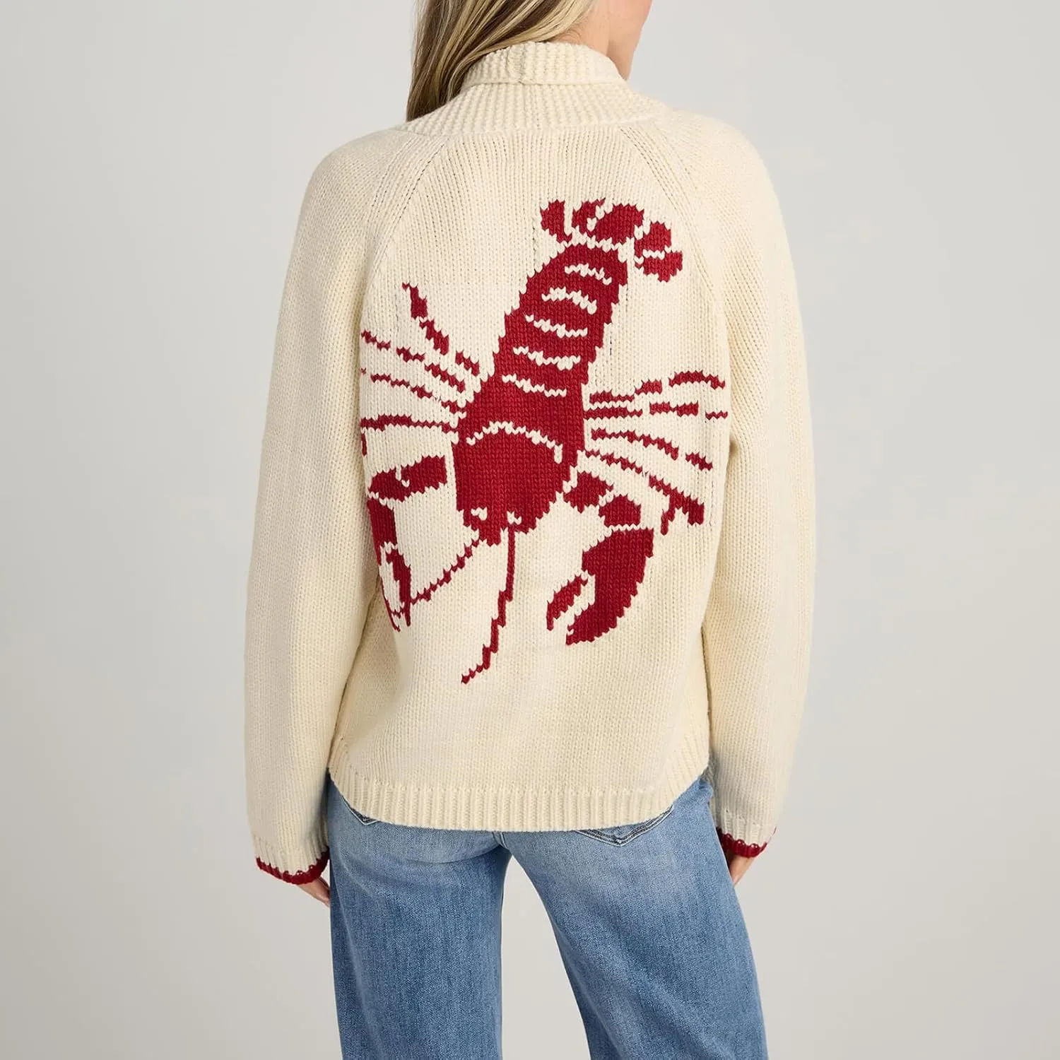 Women Lobster Knit Sweater Cardigan Y2k Long Sleeve Graphic Knitted Cardigans Goth Vintage Knitwear Fall Winter