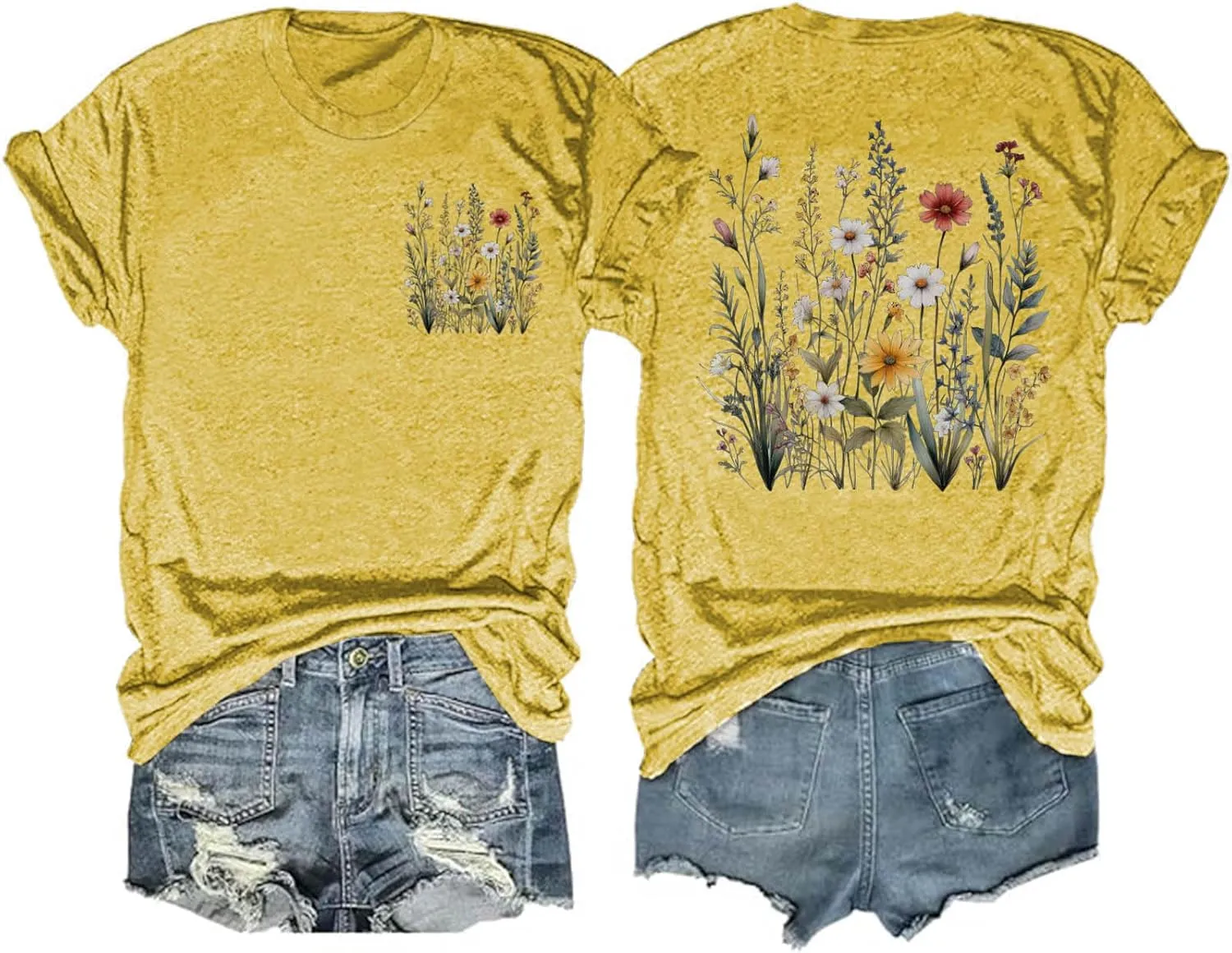Women Wildflowers Shirt Boho Floral T-Shirt Cute Plant Floral Tops Garden Lovers Tee Shirt Inspirational Graphic Tops