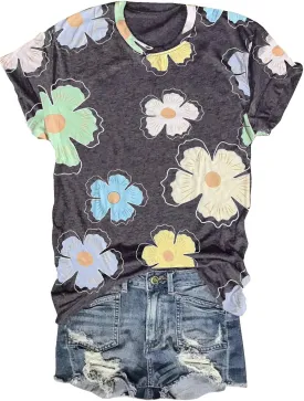 Women Wildflowers Shirt Boho Floral T-Shirt Cute Plant Floral Tops Garden Lovers Tee Shirt Inspirational Graphic Tops
