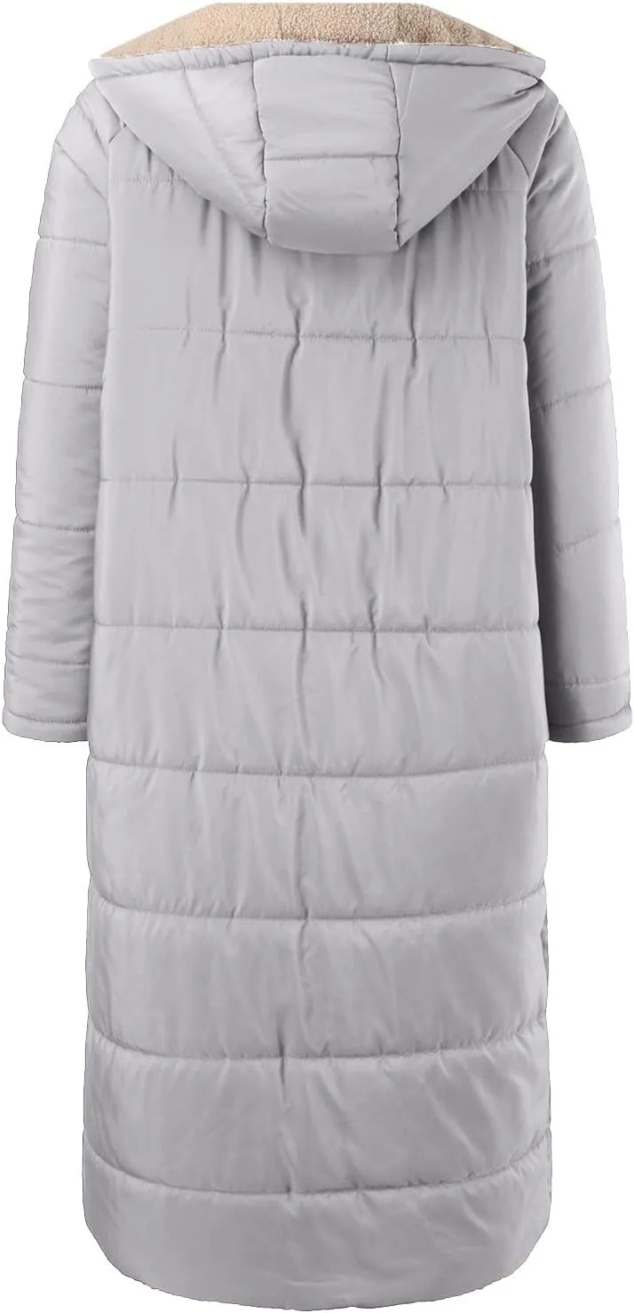 Womens 2024 Winter Fashion Solid Zip Up Jacket with Pockets Hooded Fleece Coat Warm Fitted Reversible Outdoor Outerwear