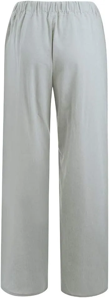 Women's Cotton Linen Pants Summer Drawstring High Waisted Palazzo Pants Casual Wide Leg Yoga Pants with Pockets