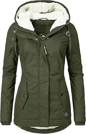 Women's Hooded Winter Coat Long Warm Fleeced Lined Long Jackets Thicken Fleece Jacket Fur Hooded Military Parka Coat