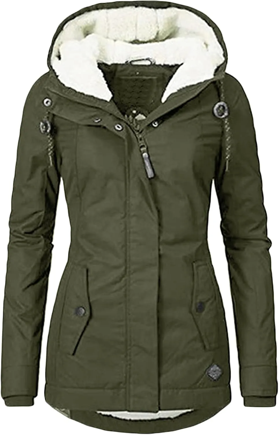 Women's Hooded Winter Coat Long Warm Fleeced Lined Long Jackets Thicken Fleece Jacket Fur Hooded Military Parka Coat