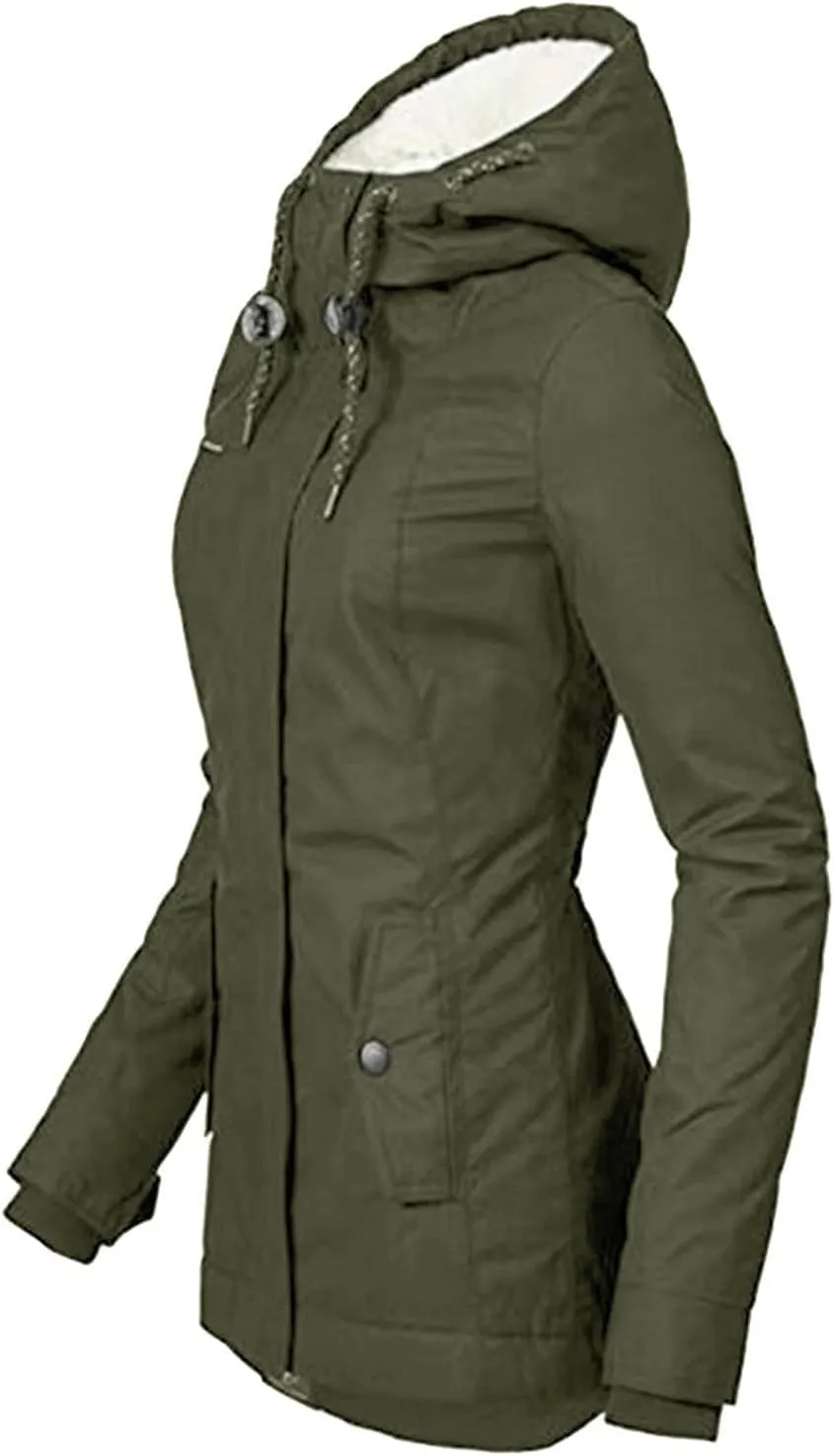 Women's Hooded Winter Coat Long Warm Fleeced Lined Long Jackets Thicken Fleece Jacket Fur Hooded Military Parka Coat