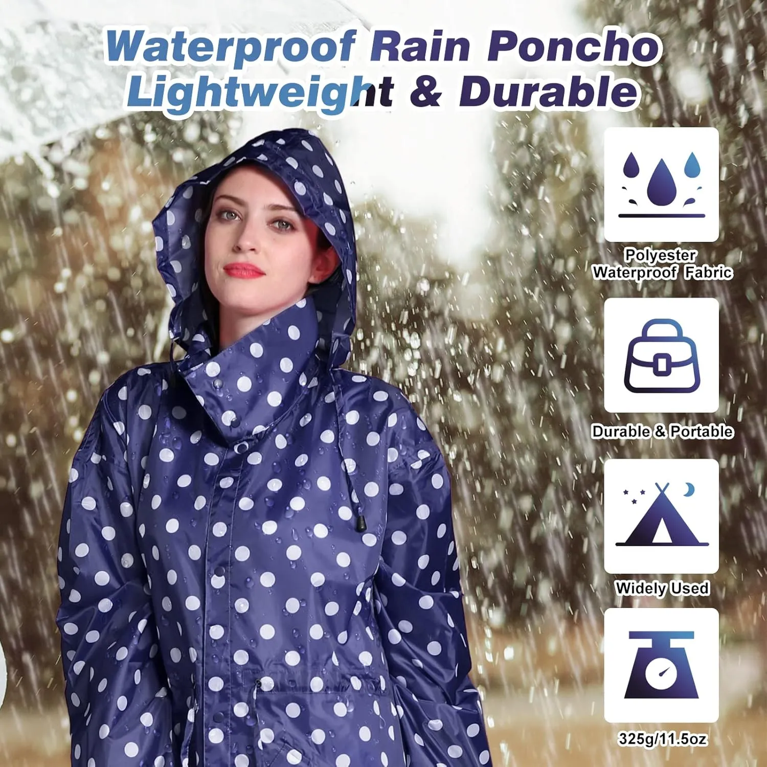 Womens Long Raincoats Waterproof Rain Jacket Lightweight Breathable Hooded Windbreaker