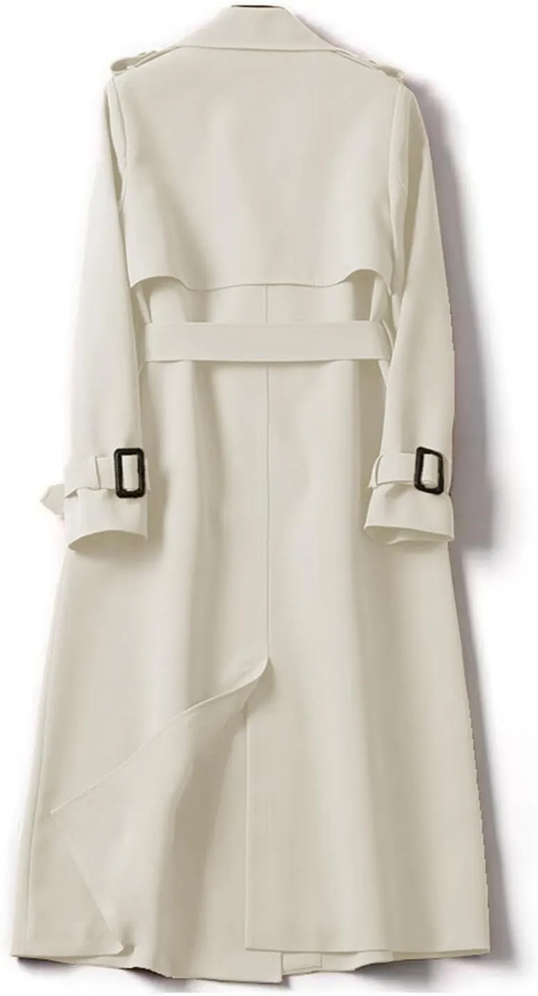 Womens Long Trench Coat Casual Slim Windbreaker Jacket Windproof Double Breasted Lapel Overcoat with Belt