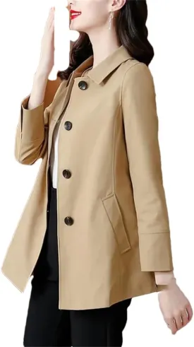 Women's Trench Coat Single-Breasted Mid-Length Coat Casual Straight Coat