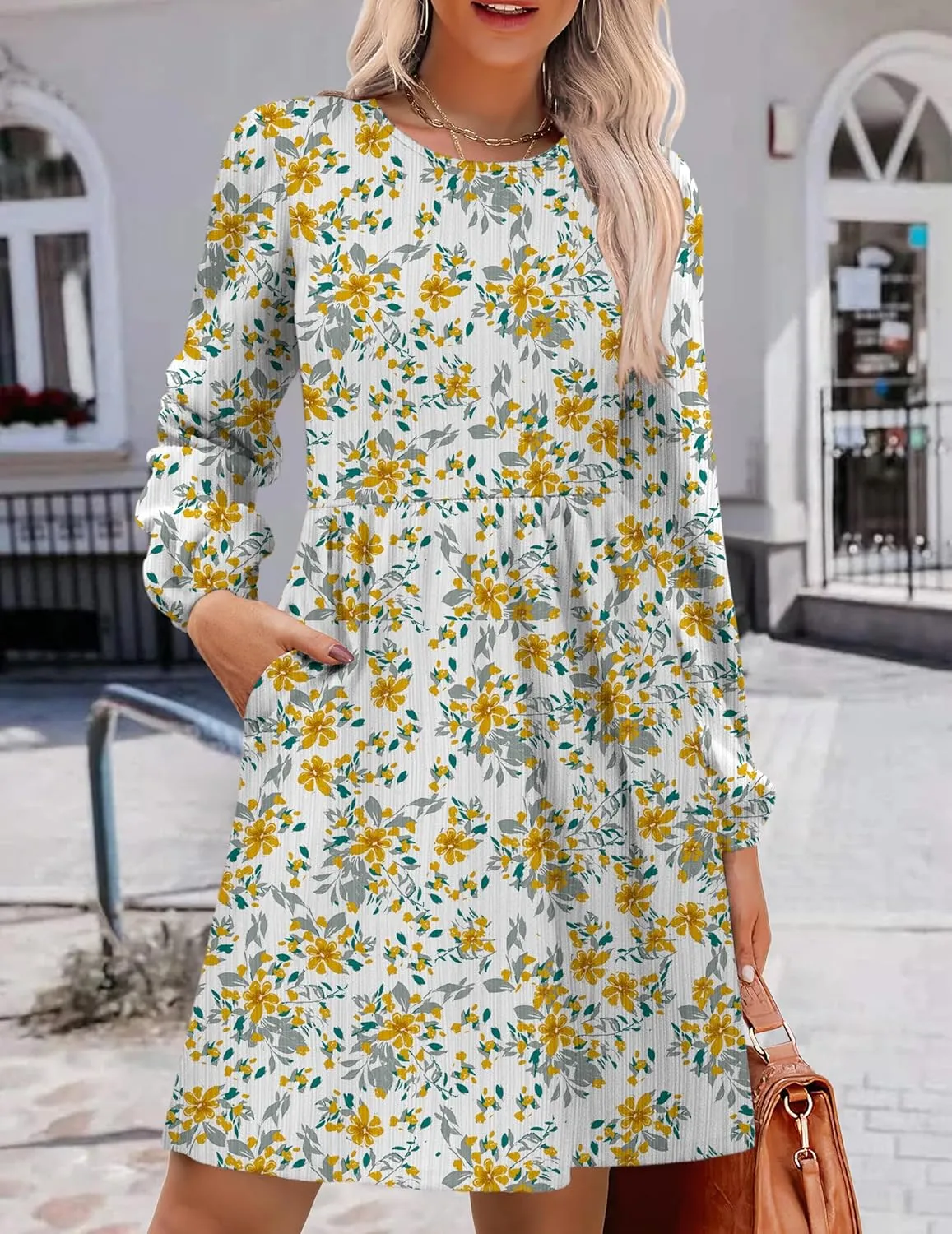 Zeagoo Women's Casual Knit Sweater Dress with Pockets Crew Neck Long Sleeve A-Line Dresses for Women 2024 Fall Dresses