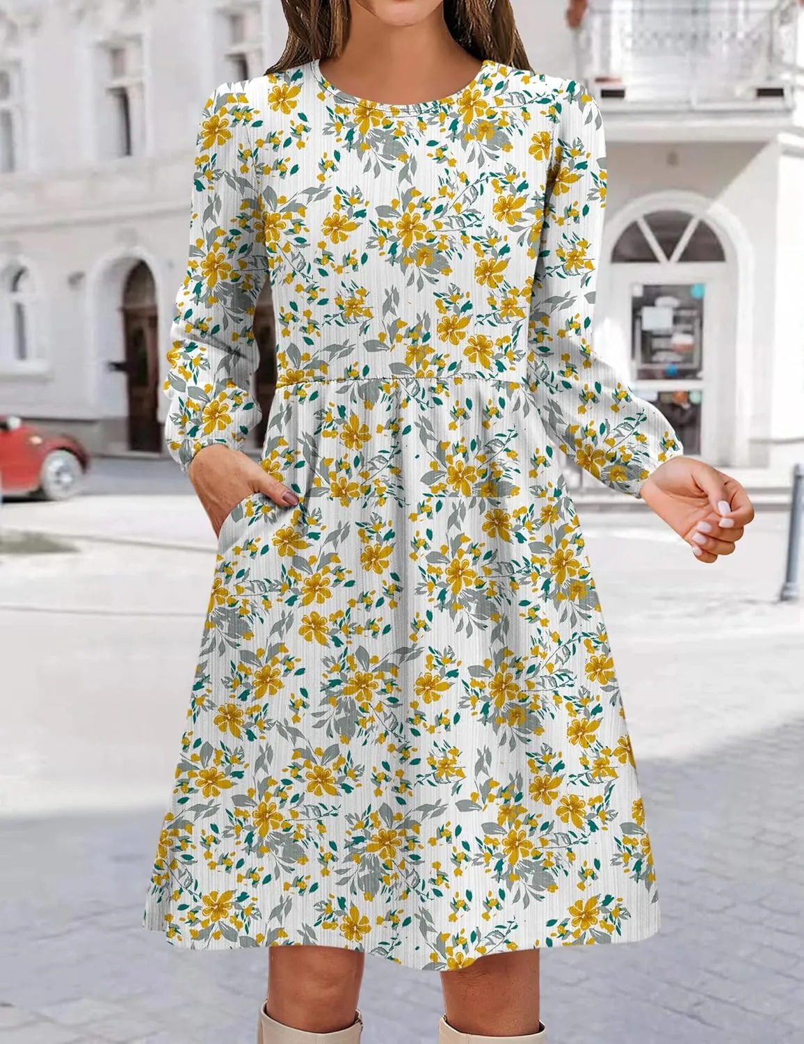 Zeagoo Women's Casual Knit Sweater Dress with Pockets Crew Neck Long Sleeve A-Line Dresses for Women 2024 Fall Dresses